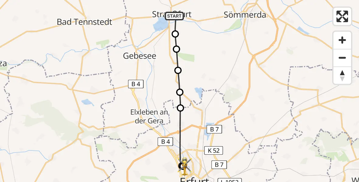Flugroute Ambulanzhubschrauber Straußfurt - Helios Clinic Erfurt, 16 Juli 2026, 12:14