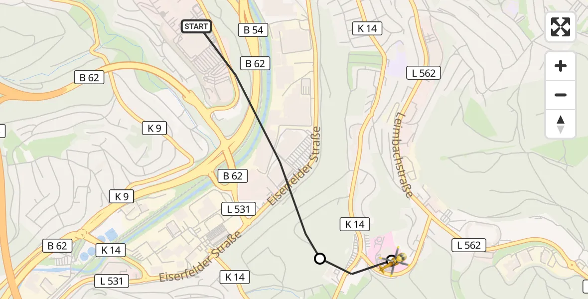 Flugroute Rettungshubschrauber Siegen - Evangelisches Jung-Stilling Hospital, 16 Juli 2026, 12:16