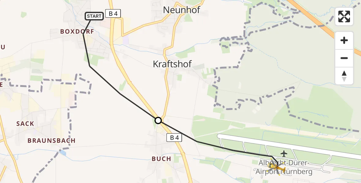 Flugroute Ambulanzhubschrauber Nürnberg - Flughafen Nuremberg, 16 Juli 2026, 12:18