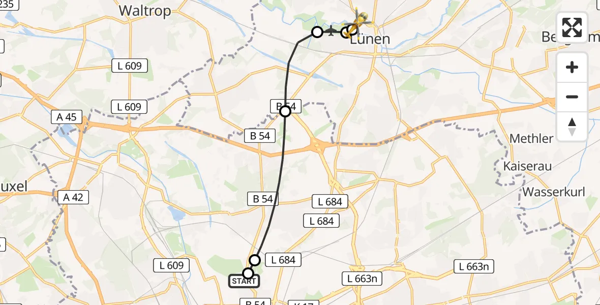 Flugroute Rettungshubschrauber Dortmund Hospital North - Sankt Marien Hospital, 16 Juli 2026, 12:30