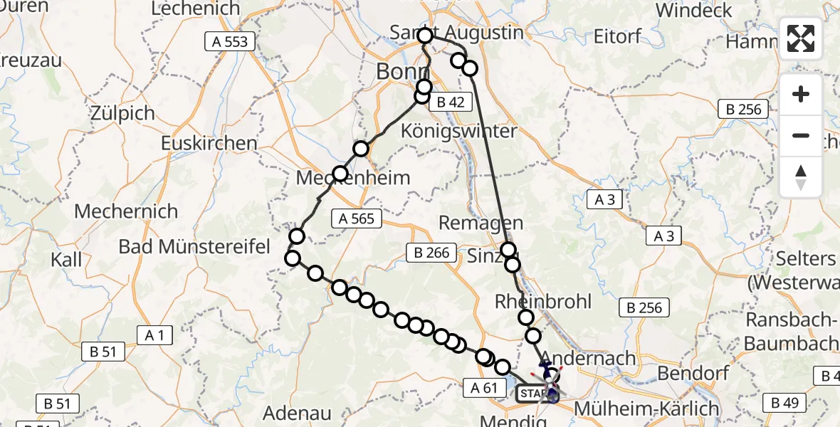 Flugroute Polizeihubschrauber Nickenich - Nickenich, 16 Juli 2026, 12:37