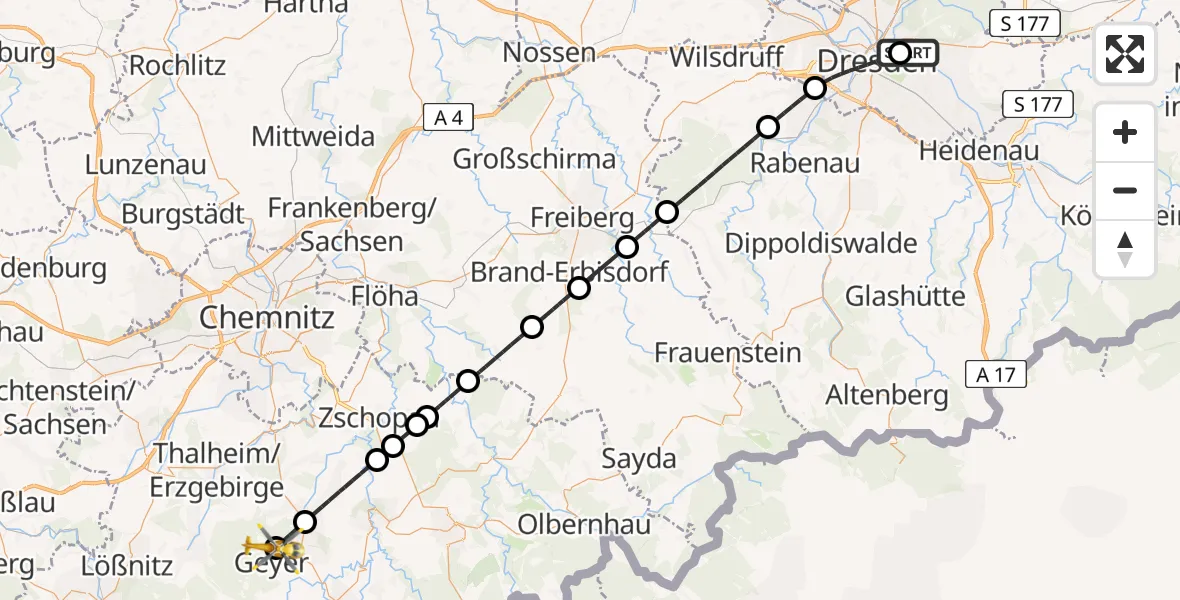 Flugroute Rettungshubschrauber Dresden University Hospital - Geyer, 16 Juli 2026, 12:41