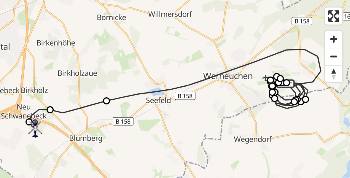 Flugroute Polizeihubschrauber Werneuchen - Panketal, 16 Juli 2026, 12:48