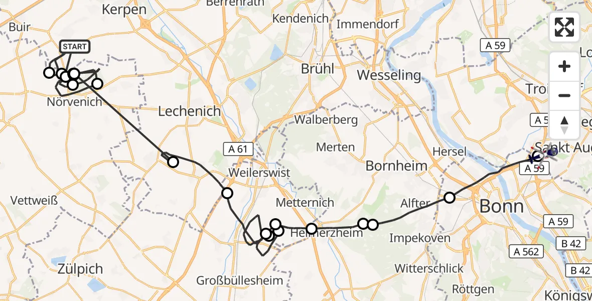Flugroute Polizeihubschrauber Kerpen - Sankt Augustin, 16 Juli 2026, 12:58