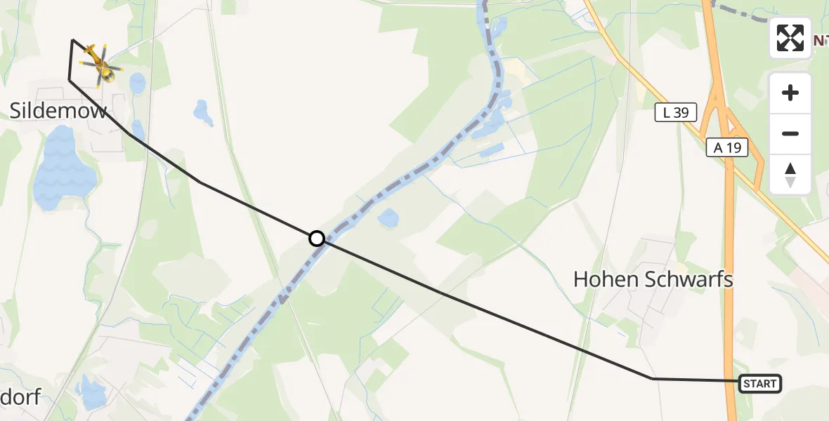 Flugroute Ambulanzhubschrauber Dummerstorf - Papendorf, 16 Juli 2026, 12:59