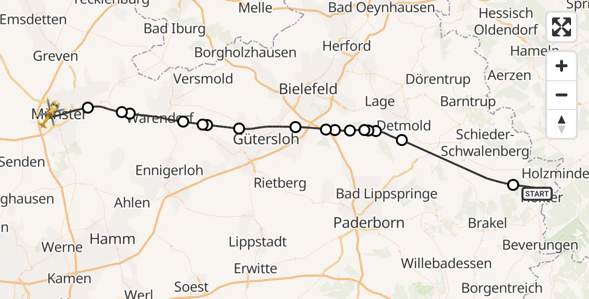 Flugroute Rettungshubschrauber Höxter - Münster, 16 Juli 2026, 13:08
