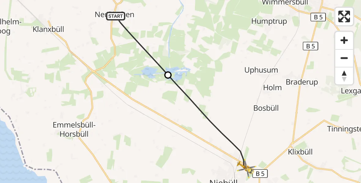 Flugroute Ambulanzhubschrauber Neukirchen - Niebüll, 16 Juli 2026, 13:08