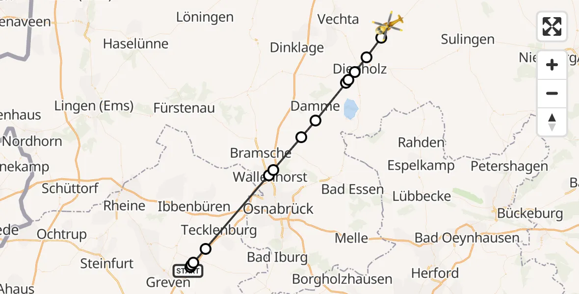 Flugroute Ambulanzhubschrauber Christoph  Westfalen-ADAC - Barnstorf, 16 Juli 2026, 13:08