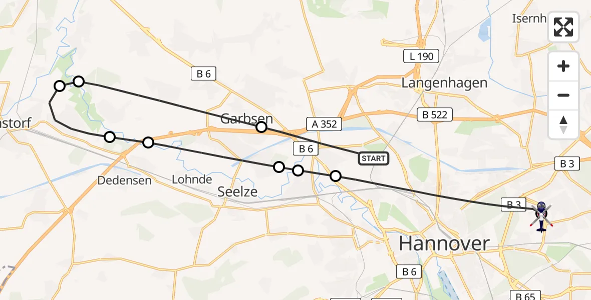 Flugroute Polizeihubschrauber Hannover - Hannover Luftrettung Hubschrauberlandeplatz (Christoph 4), 16 Juli 2026, 13:19