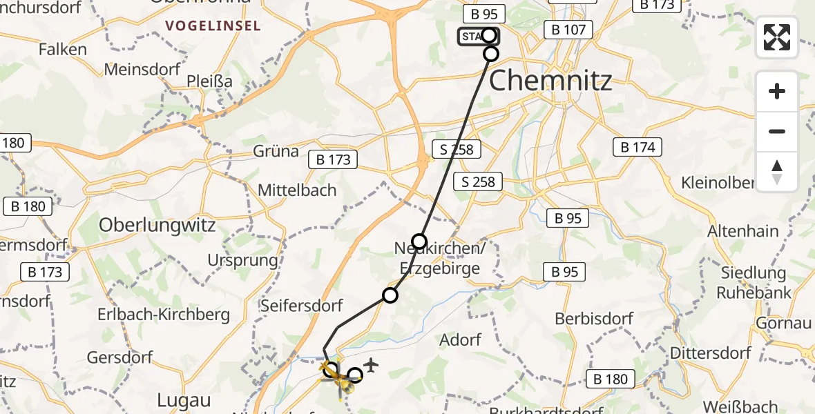 Flugroute Rettungshubschrauber Flemmingstraße Hospital Rooftop - Niederdorf, 16 Juli 2026, 13:21