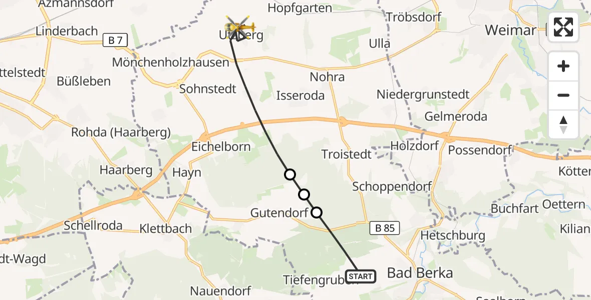 Flugroute Ambulanzhubschrauber Bad Berka - Grammetal, 16 Juli 2026, 13:24