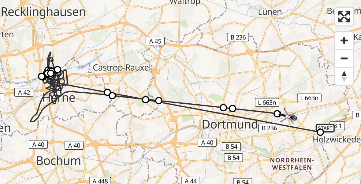 Flugroute Polizeihubschrauber Dortmund Flughafen - Dortmund, 16 Juli 2026, 13:25