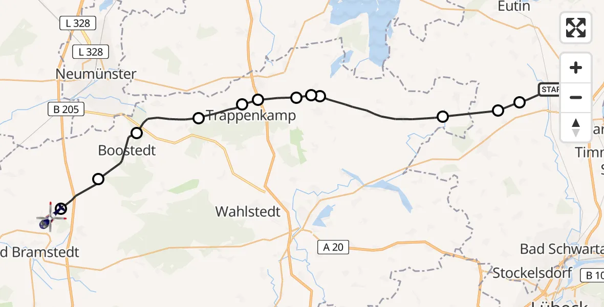 Flugroute Polizeihubschrauber Süsel - Wiemersdorf, 16 Juli 2026, 13:30