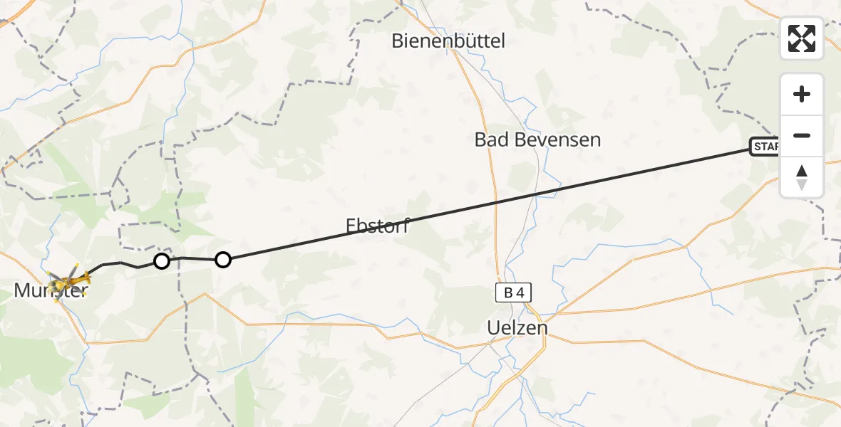 Flugroute Rettungshubschrauber Stoetze - Munster, 16 Juli 2026, 13:32