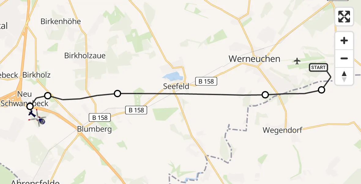 Flugroute Polizeihubschrauber Werneuchen - Panketal, 16 Juli 2026, 13:33