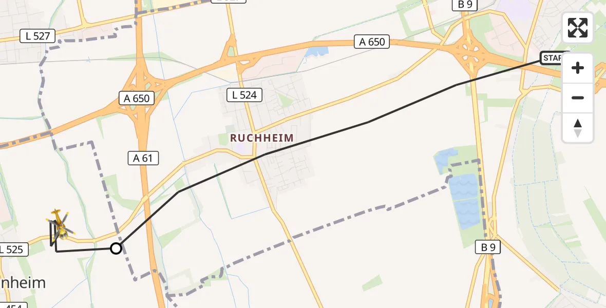 Flugroute Rettungshubschrauber Ludwigshafen am Rhein - Fußgönheim, 16 Juli 2026, 13:51