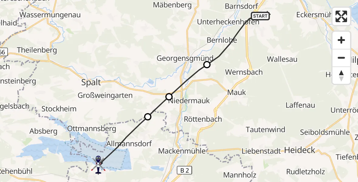 Flugroute Polizeihubschrauber Roth - Pleinfeld, 16 Juli 2026, 14:00