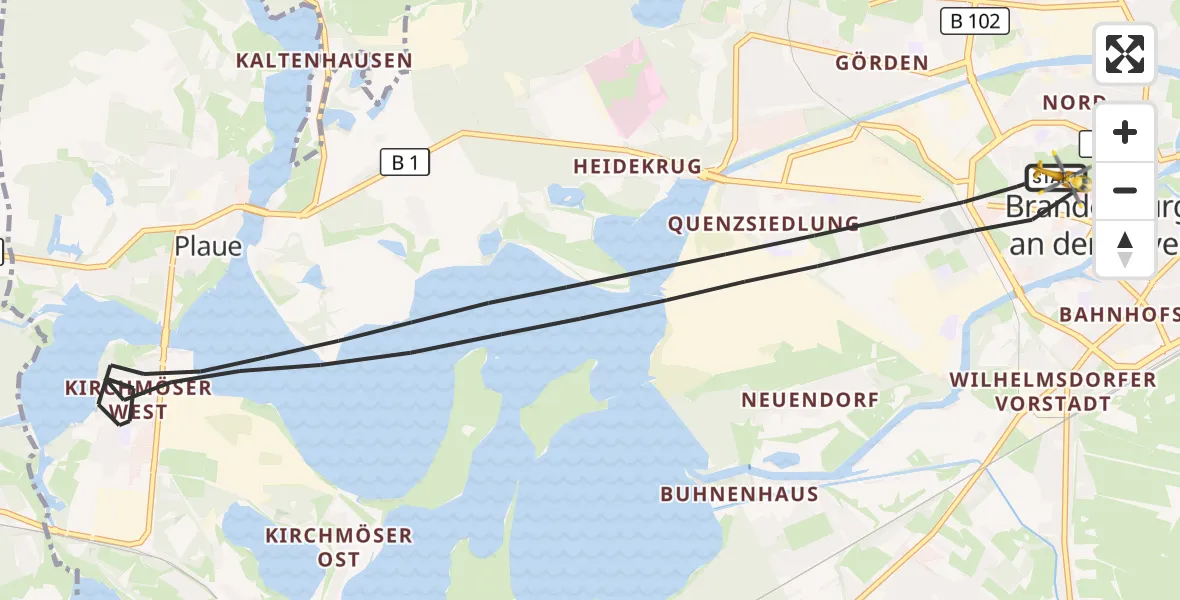 Flugroute Rettungshubschrauber Brandenburg an der Havel - Brandenburg an der Havel, 16 Juli 2026, 14:03
