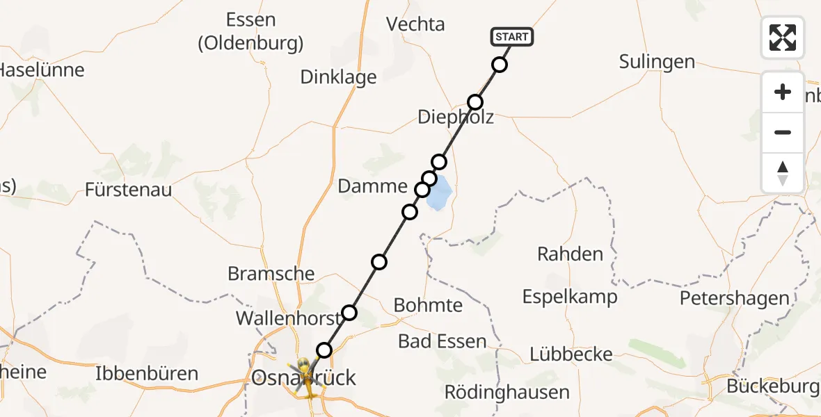 Flugroute Ambulanzhubschrauber Barnstorf - Osnabrück, 16 Juli 2026, 14:12