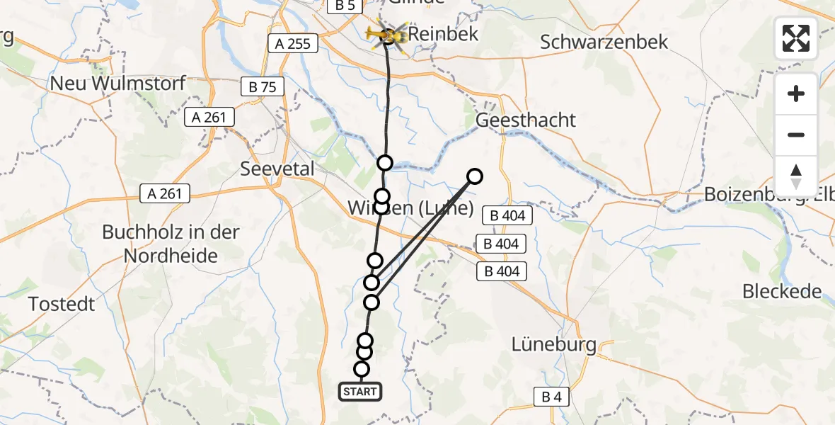 Flugroute Rettungshubschrauber Salzhausen - Christoph Hansa ADAC Hubschrauberlandeplatz, 16 Juli 2026, 14:28