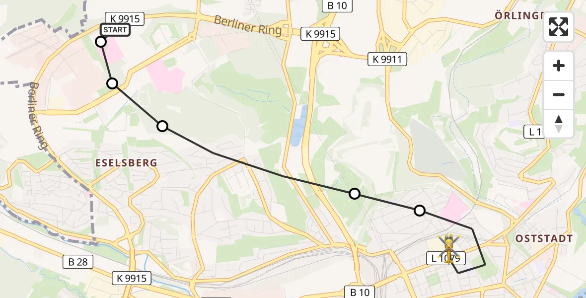 Flugroute Rettungshubschrauber Ulm Military Hospital Emergency - Ulm, 16 Juli 2026, 14:29