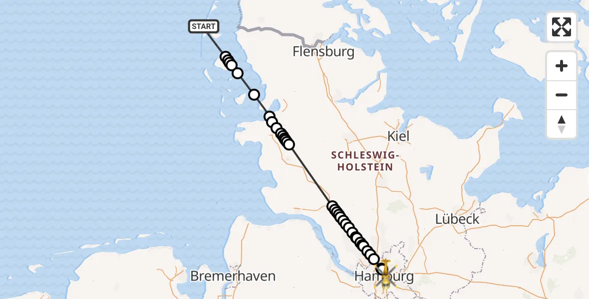 Flugroute Ambulanzhubschrauber Sylt - Hamburg, 16 Juli 2026, 14:30
