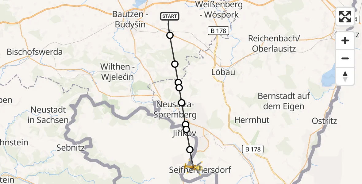 Flugroute Rettungshubschrauber Kubschütz - Seifhennersdorf, 16 Juli 2026, 14:31