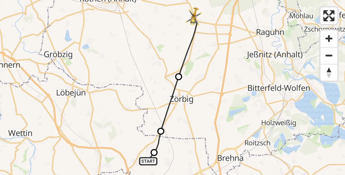 Flugroute Rettungshubschrauber Halle-Oppin Flugplatz - Südliches Anhalt, 16 Juli 2026, 14:41