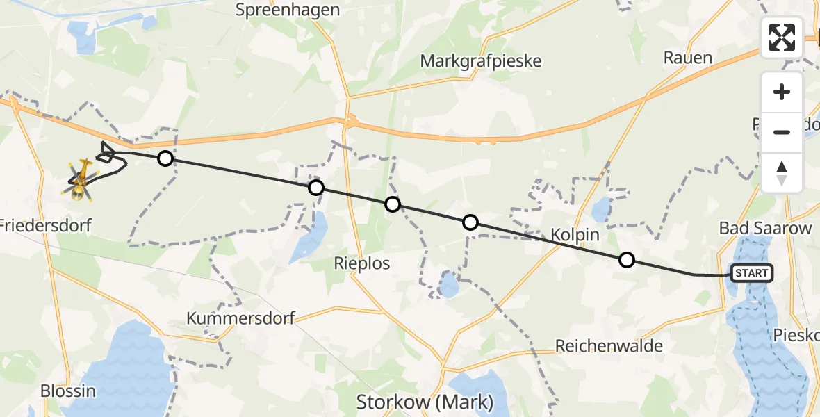 Flugroute Rettungshubschrauber Bad Saarow - Heidesee, 16 Juli 2026, 14:46