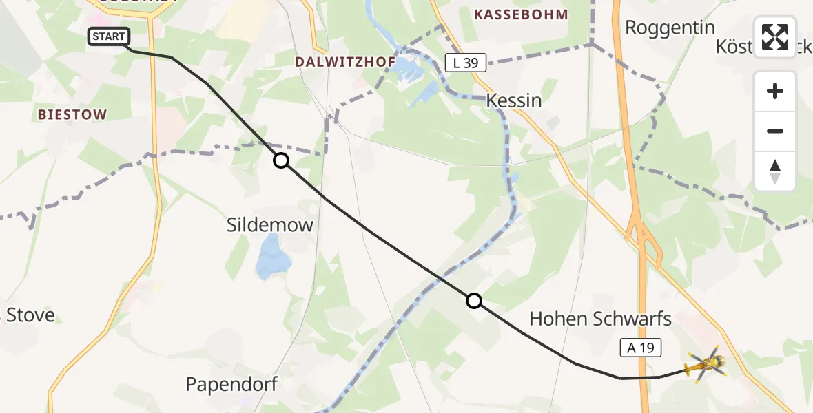 Flugroute Ambulanzhubschrauber Rostock - Dummerstorf, 16 Juli 2026, 14:48