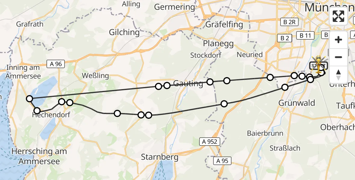 Flugroute Rettungshubschrauber ADAC Air Rescue Center Hubschrauberlandeplatz (Christoph 1) - ADAC Air Rescue Center Hubschrauberlandeplatz (Christoph 1), 16 Juli 2026, 14:50