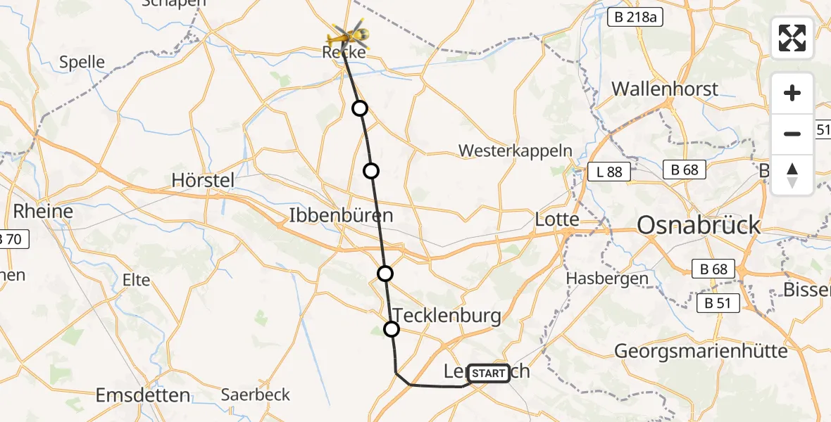 Flugroute Ambulanzhubschrauber Lengerich - Recke, 16 Juli 2026, 15:08