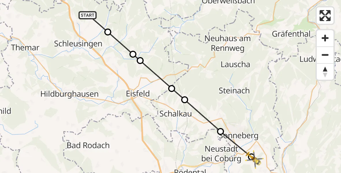 Flugroute Rettungshubschrauber Schleusingen - Föritztal, 16 Juli 2026, 15:11