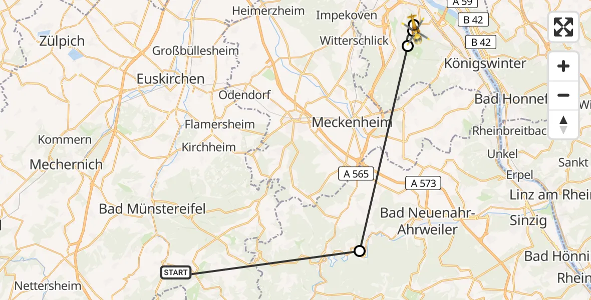 Flugroute Ambulanzhubschrauber Bad Münstereifel - Bonn University Hospital, 16 Juli 2026, 15:23