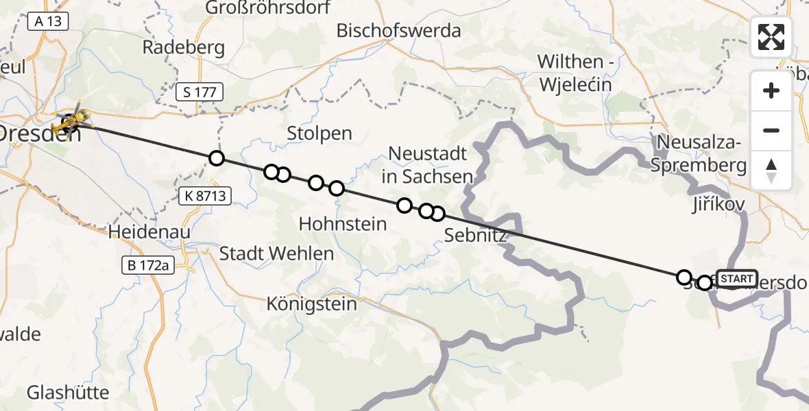 Flugroute Rettungshubschrauber Seifhennersdorf - Dresden University Hospital, 16 Juli 2026, 15:23