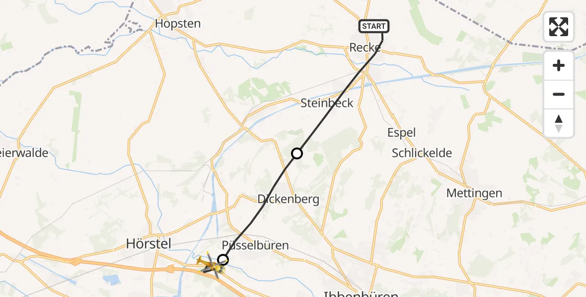 Flugroute Ambulanzhubschrauber Recke - Hörstel, 16 Juli 2026, 15:31
