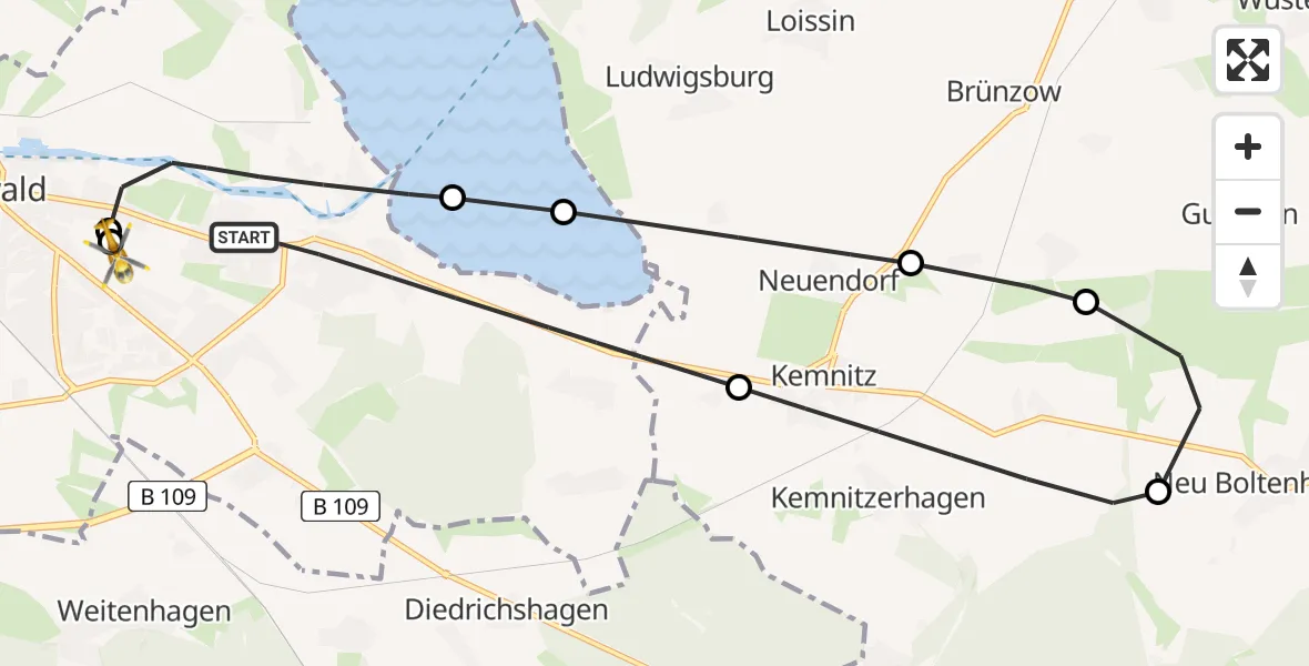 Flugroute Rettungshubschrauber Greifswald - Greifswald Hospital, 16 Juli 2026, 15:31
