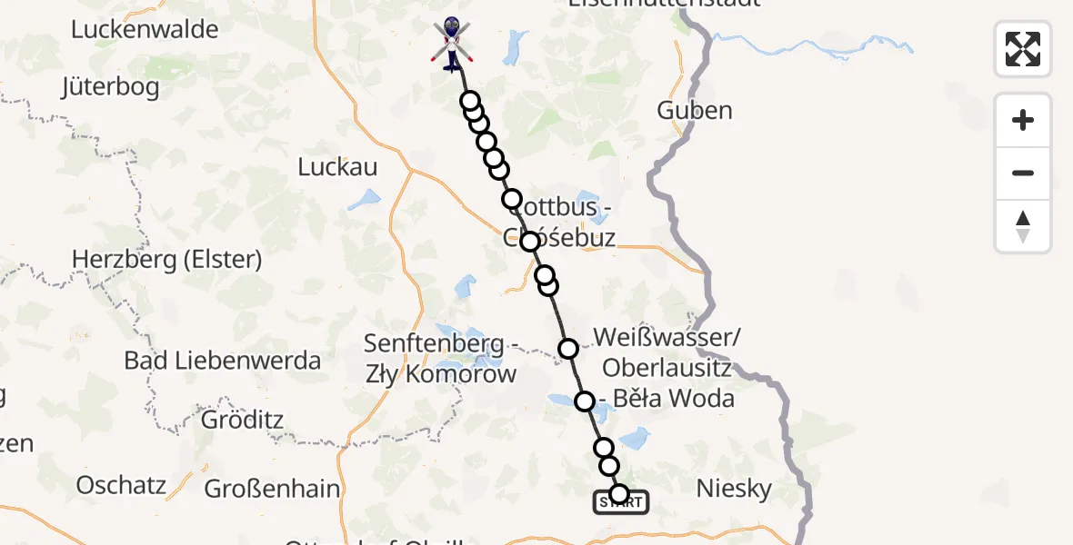 Flugroute Polizeihubschrauber Klix Flugplatz - Märkische Heide, 16 Juli 2026, 15:33