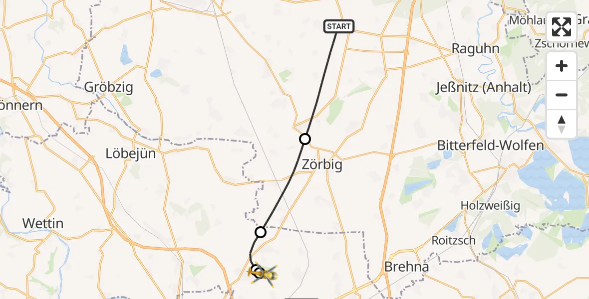 Flugroute Rettungshubschrauber Südliches Anhalt - Halle-Oppin Flugplatz, 16 Juli 2026, 15:35