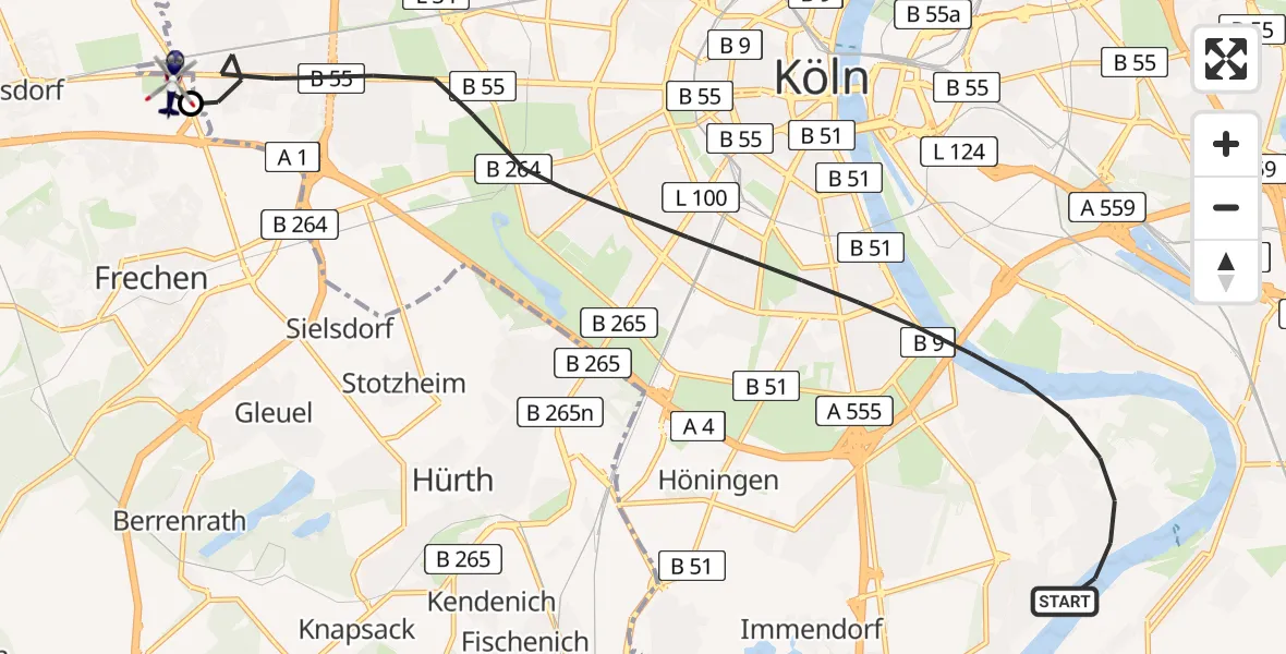 Flugroute Polizeihubschrauber Köln - Frechen, 16 Juli 2026, 15:35