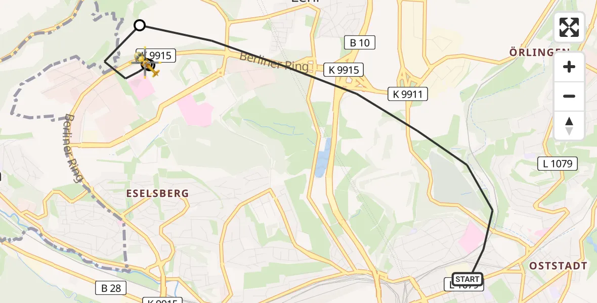 Flugroute Rettungshubschrauber Ulm - ADAC Air Rescue Station Ulm (Christoph 22), 16 Juli 2026, 15:44