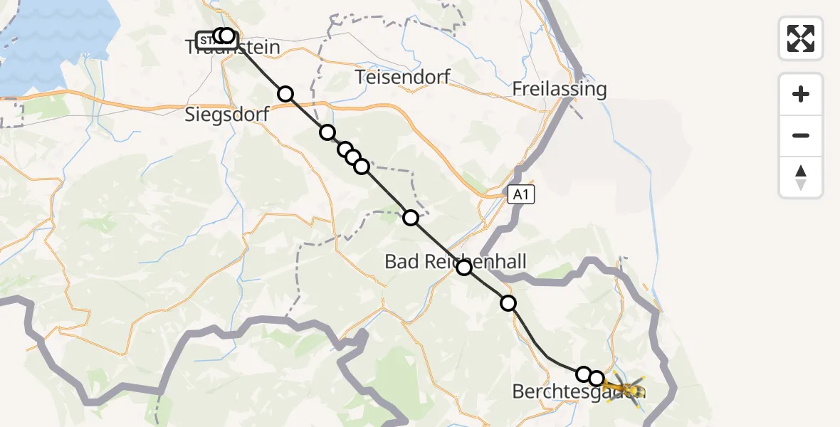 Flugroute Rettungshubschrauber Traunstein Hospital - Berchtesgaden, 16 Juli 2026, 15:47