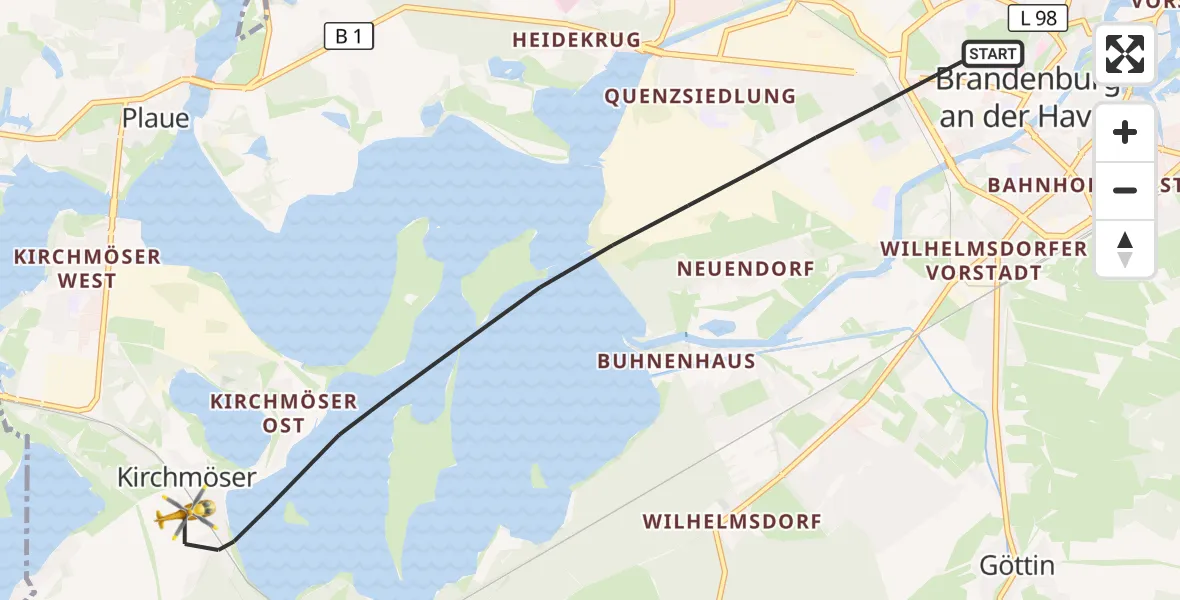 Flugroute Rettungshubschrauber Brandenburg an der Havel - Brandenburg an der Havel, 16 Juli 2026, 15:51
