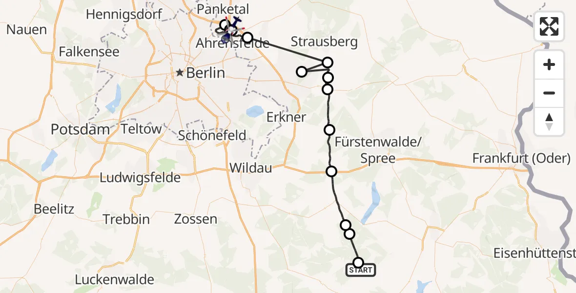 Flugroute Polizeihubschrauber Märkische Heide - Panketal, 16 Juli 2026, 15:59
