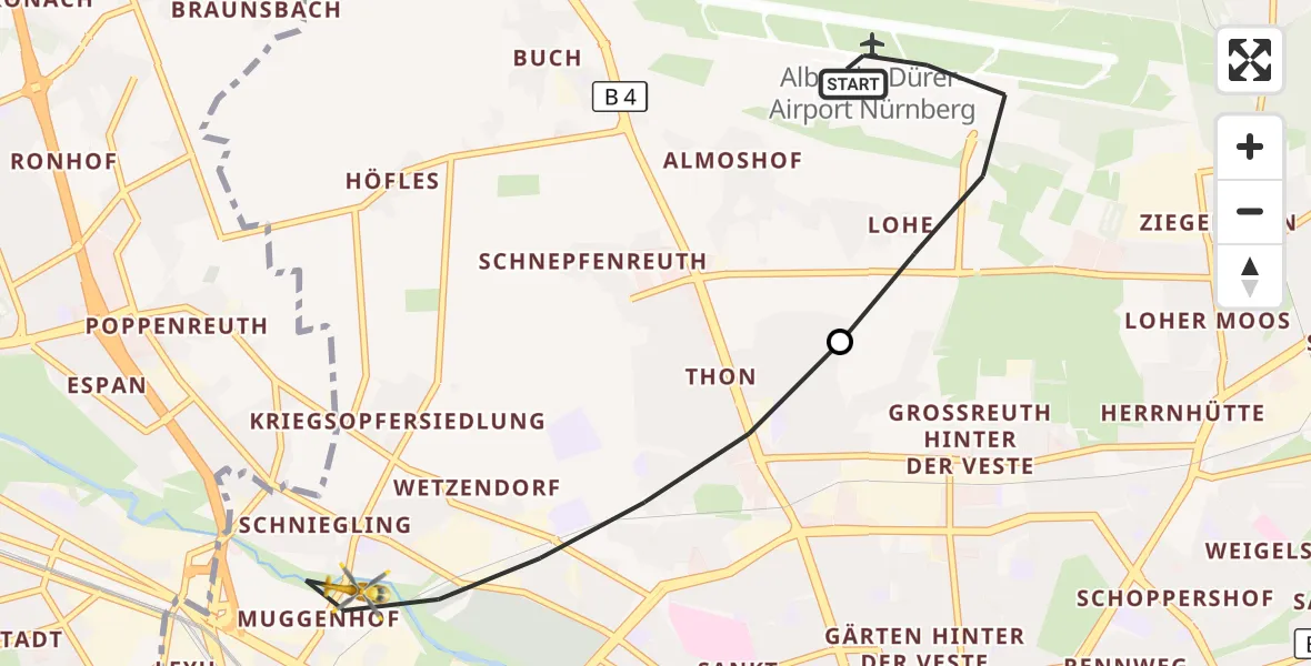 Flugroute Ambulanzhubschrauber Flughafen Nuremberg - Nürnberg, 16 Juli 2026, 16:01