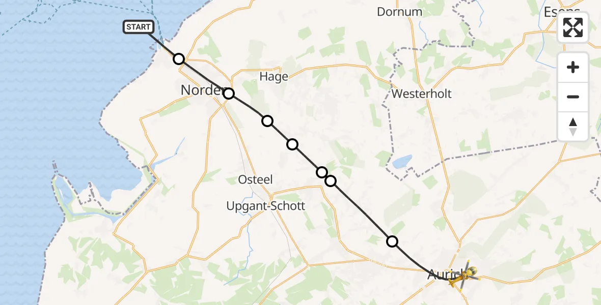 Flugroute Ambulanzhubschrauber Noordzee - Aurich, 16 Juli 2026, 16:24