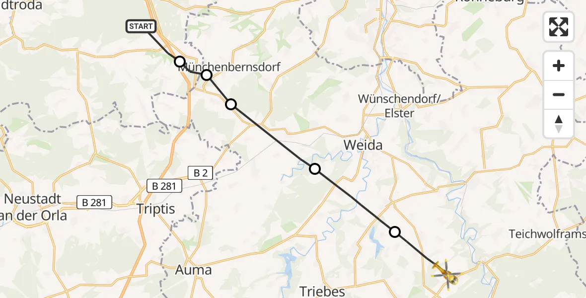 Flugroute Rettungshubschrauber Eineborn - Langenwetzendorf, 16 Juli 2026, 16:27