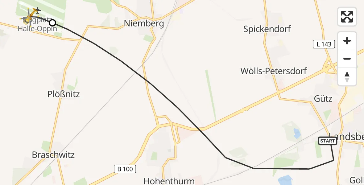 Flugroute Rettungshubschrauber Landsberg - Halle-Oppin Flugplatz, 16 Juli 2026, 16:35