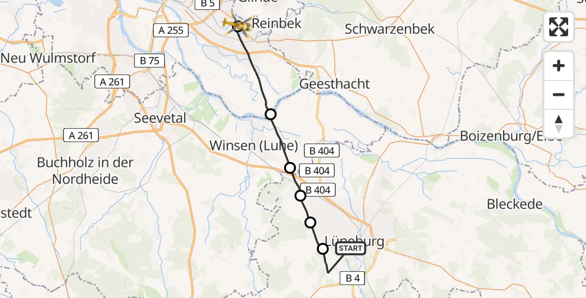 Flugroute Rettungshubschrauber Lüneburg - Christoph Hansa ADAC Hubschrauberlandeplatz, 16 Juli 2026, 16:41