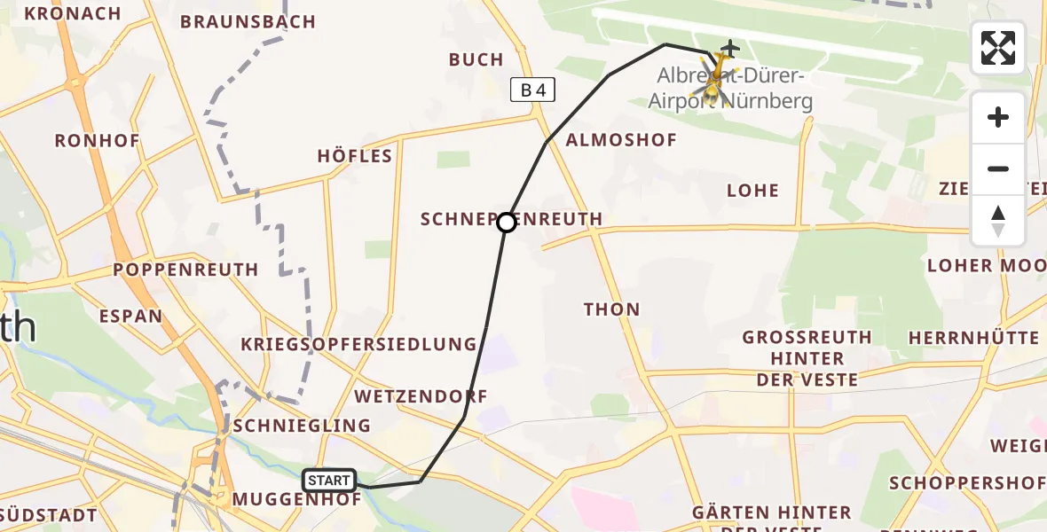 Flugroute Ambulanzhubschrauber Nürnberg - Flughafen Nuremberg, 16 Juli 2026, 16:42